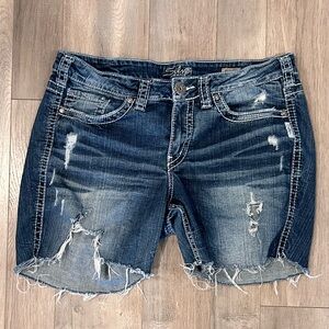 Silver Jeans Distressed Dark Blue Cutoff Shorts